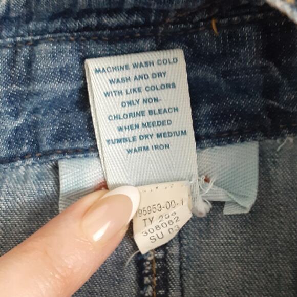 Vintage Y2K Denim Dress Halter Mini Sun Dress Med Wash Jean Dress Womens 16 - Picture 6 of 8